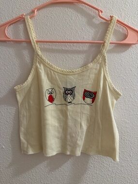 BDG Cream Tank Top with 3 owls NWOT